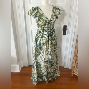 Taylor |  NWT Tropical-Print V-Neck Smocked-Back Maxi Dress